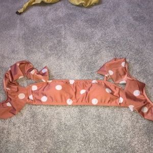 Coral color, white polka dot swim top!